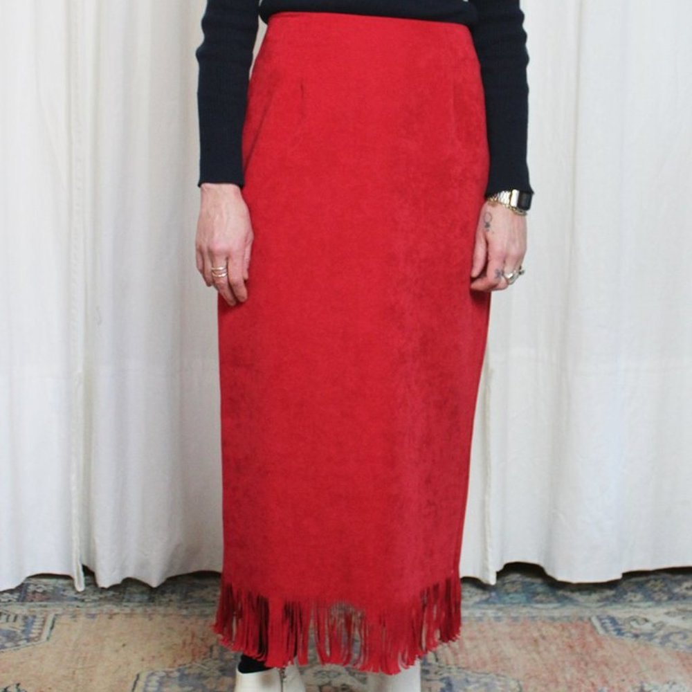 Vintage Fringe Skirt / Red